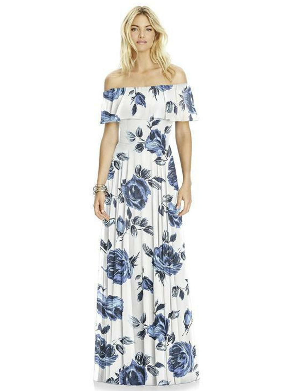NEW! Size 0 After Six Lux Chiffon Indigo Rose Off-Shoulder Dress $263 msrp J1-3